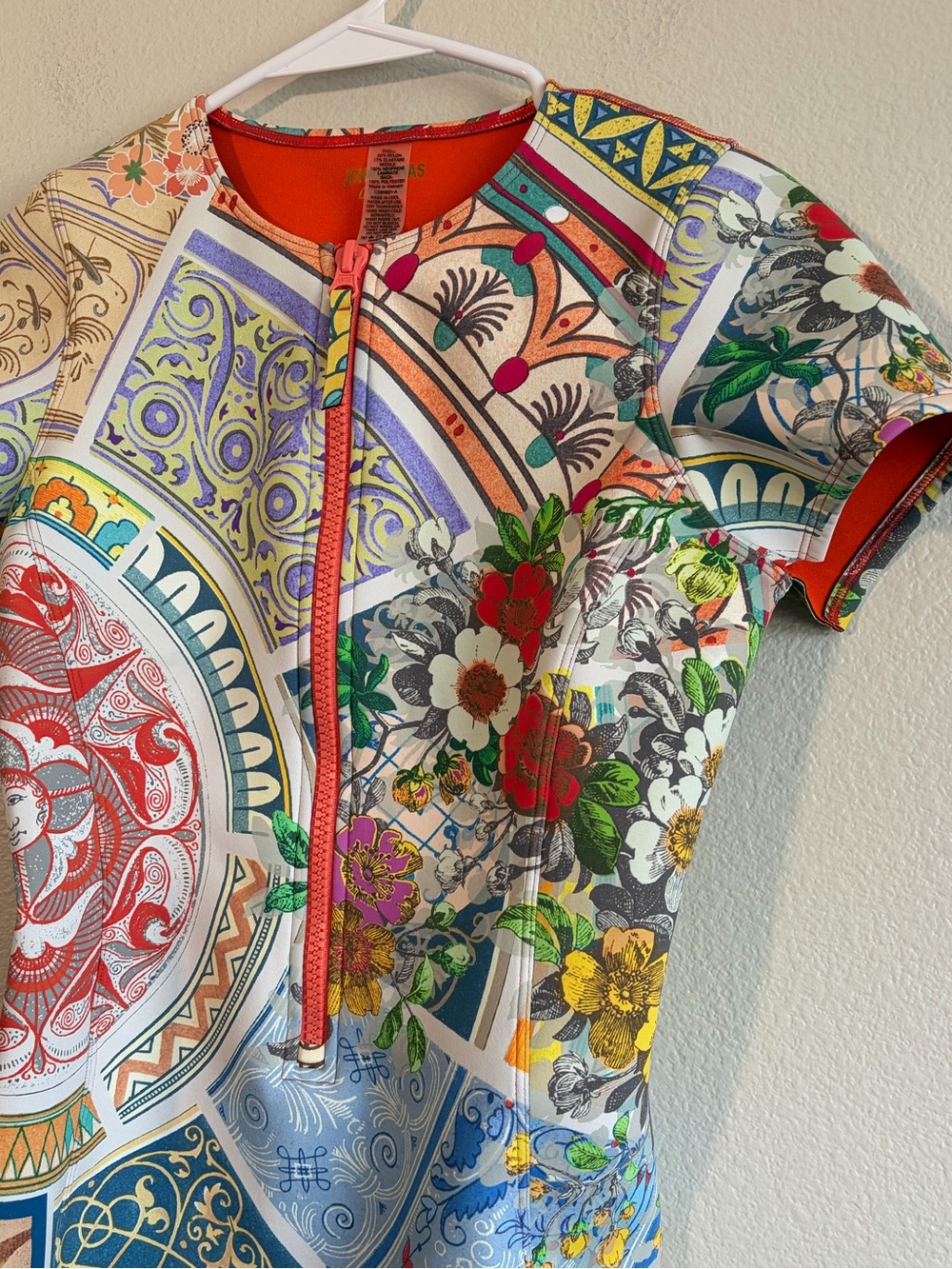 Johnny Was Boho Neoprene Zip Front Swimsuit in Multi Print - S - Picture 3 of 5